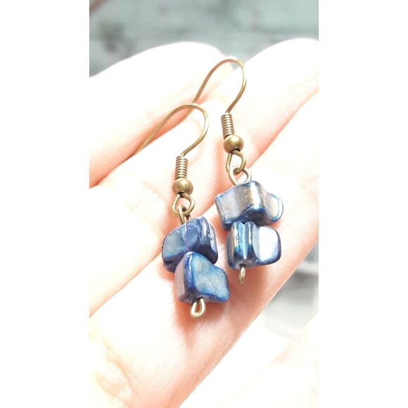 artisan earrings 214#mfs MOP shell navy earrings Nautical beach sailboat earring - Picture 6 of 7